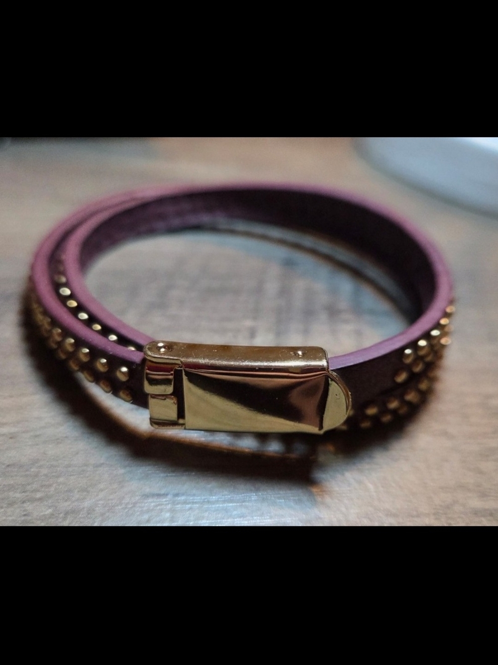 Studded Double Wrap Bracelet in Plum with Gold Clasp